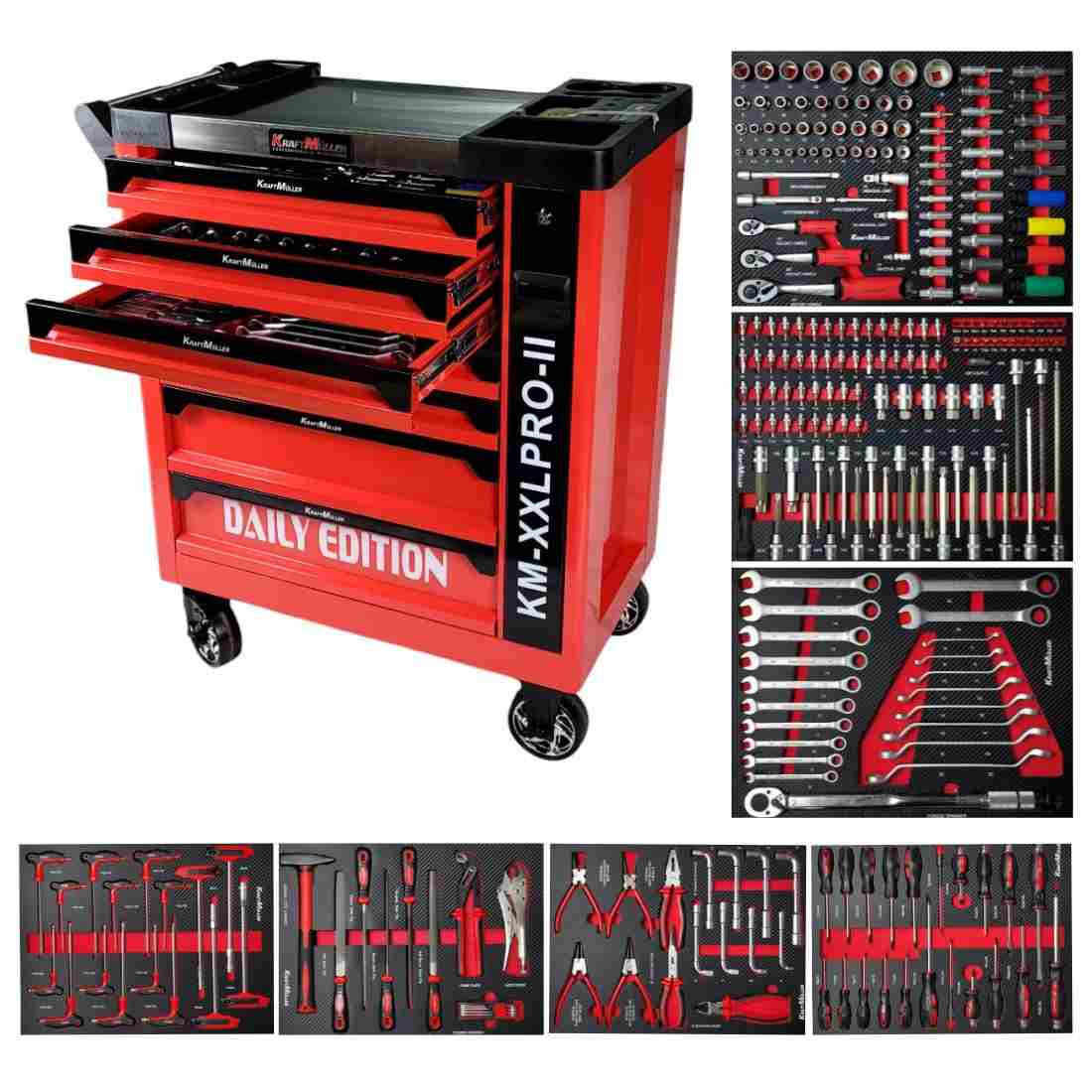 Servante d’Atelier KM-XXL Pro II - 257 Outils, 7 Tiroirs