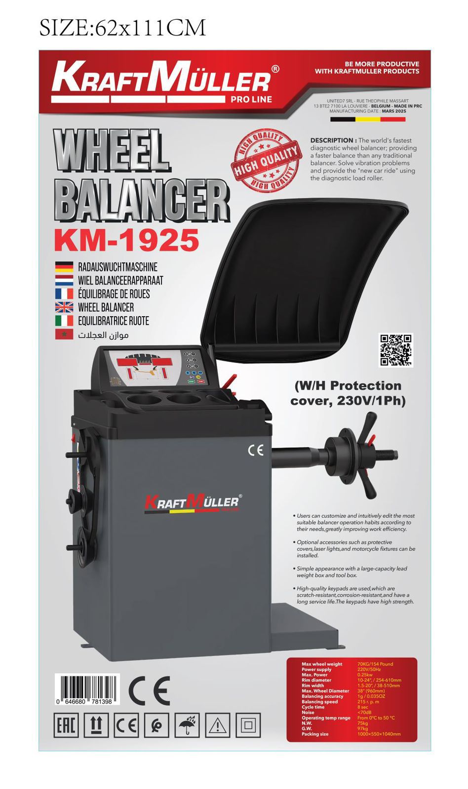 Equilibreuse de roues professionnelle Kraftmuller de 10 pouces a 24 pouces – Image 2